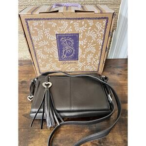 Brighton Barbados Leather Crossbody Bag Purse Silver Gray Organizer